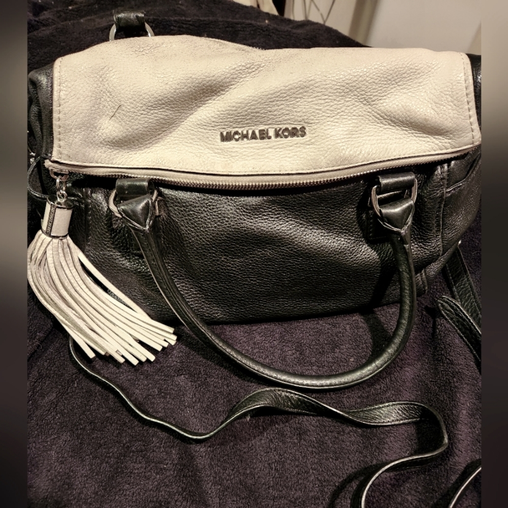 Michael Kors Black and White Leather Crossbody Bag